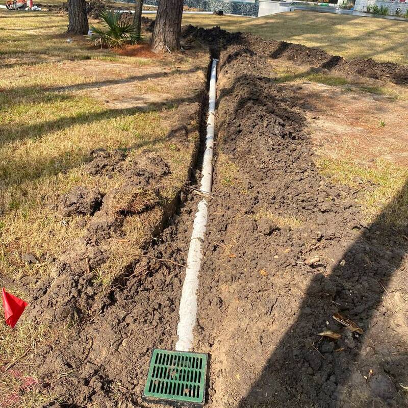 backyard drains installed in memorial area