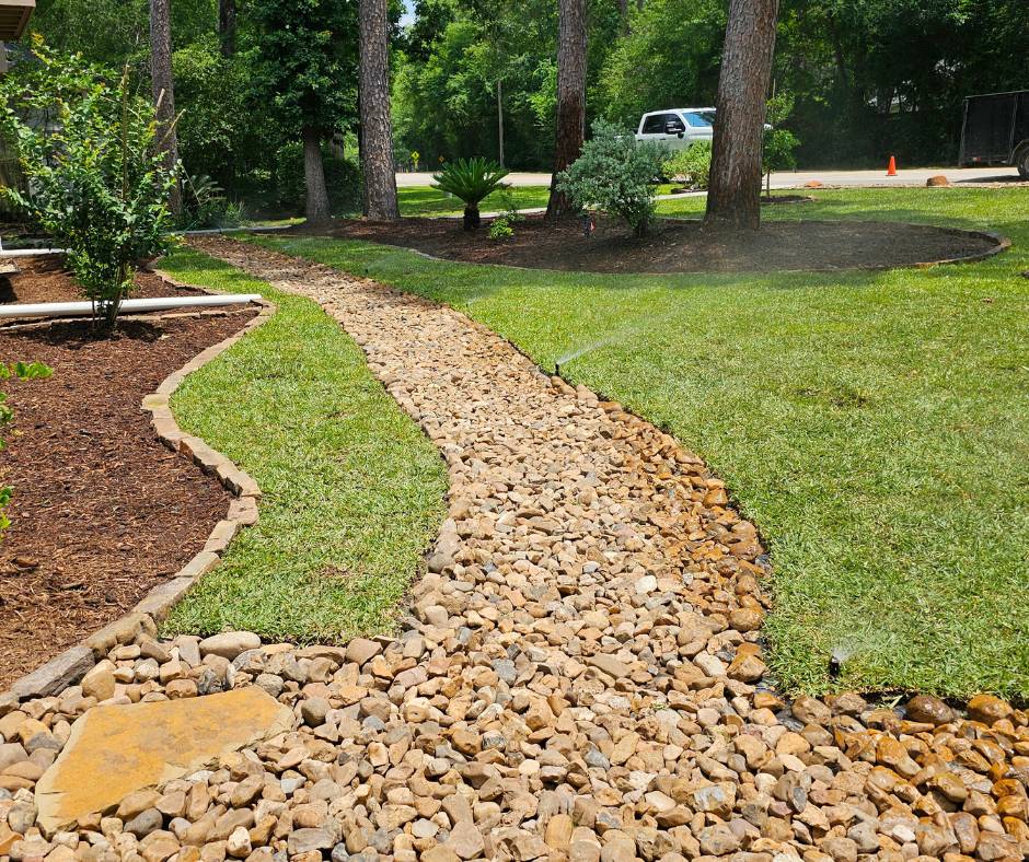 landscaping, sod and gravel installed in the woodlands tx
